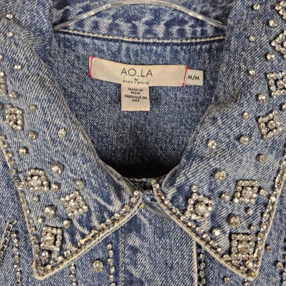 Alice + Olivia Embellished Denim Jean Jacket Crystals & Chains RARE Size M - Picture 9 of 15